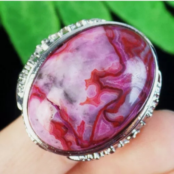New Crazy Lace Agate Adjustable 925 Silver Unisex Ring. - Picture 5 of 16